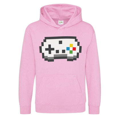 Pink - Front - AWD Childrens-Kids Retro Gaming Controller Drawstring Hoodie