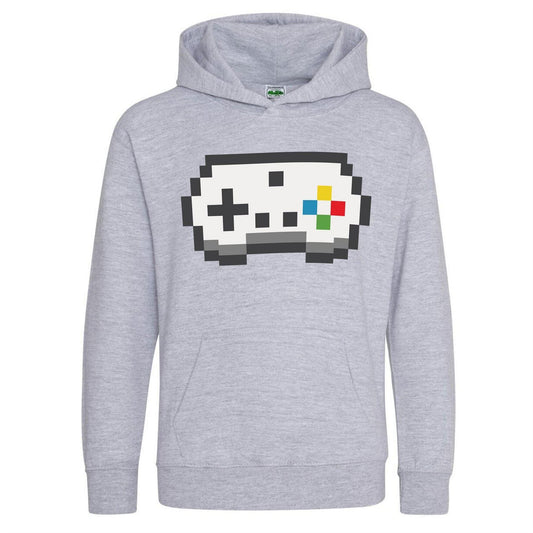 Grey - Front - AWD Childrens-Kids Retro Gaming Controller Drawstring Hoodie