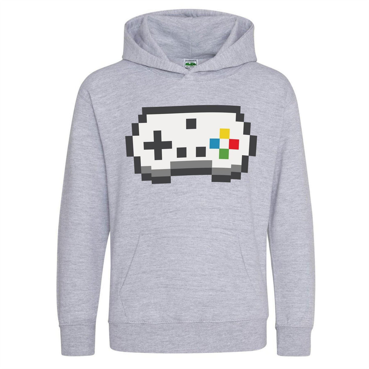 Grey - Front - AWD Childrens-Kids Retro Gaming Controller Drawstring Hoodie