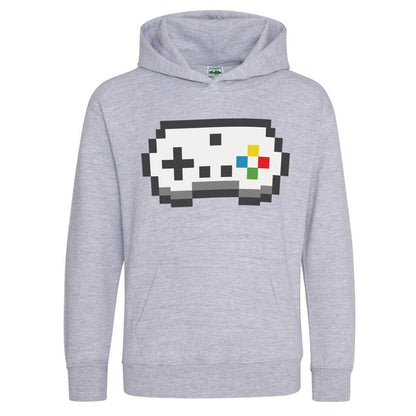 Grey - Front - AWD Childrens-Kids Retro Gaming Controller Drawstring Hoodie