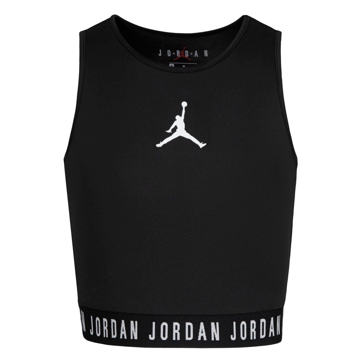 Black-White - Front - Nike Girls Air Jordan Active Crop Top