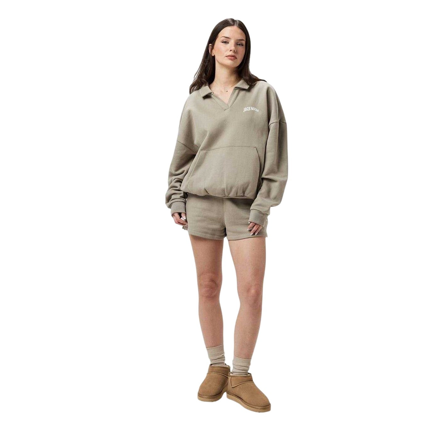 Taupe - Pack Shot - Jack Wills Womens-Ladies Lettering Relaxed Fit Sweatshirt