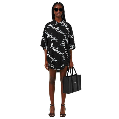 Black - Side - Balenciaga Womens-Ladies Script Relaxed Fit Shorts