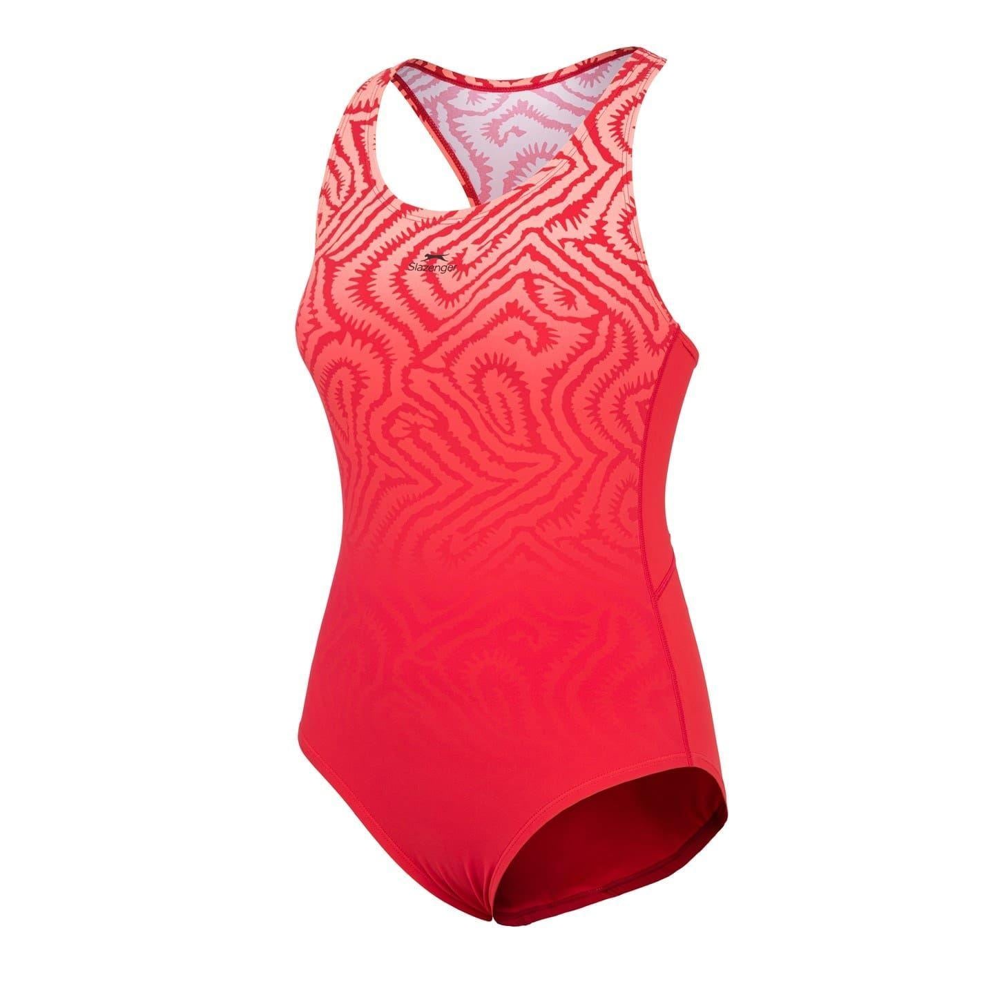 Red - Side - Slazenger Womens-Ladies Patterned One Piece Swimsuit