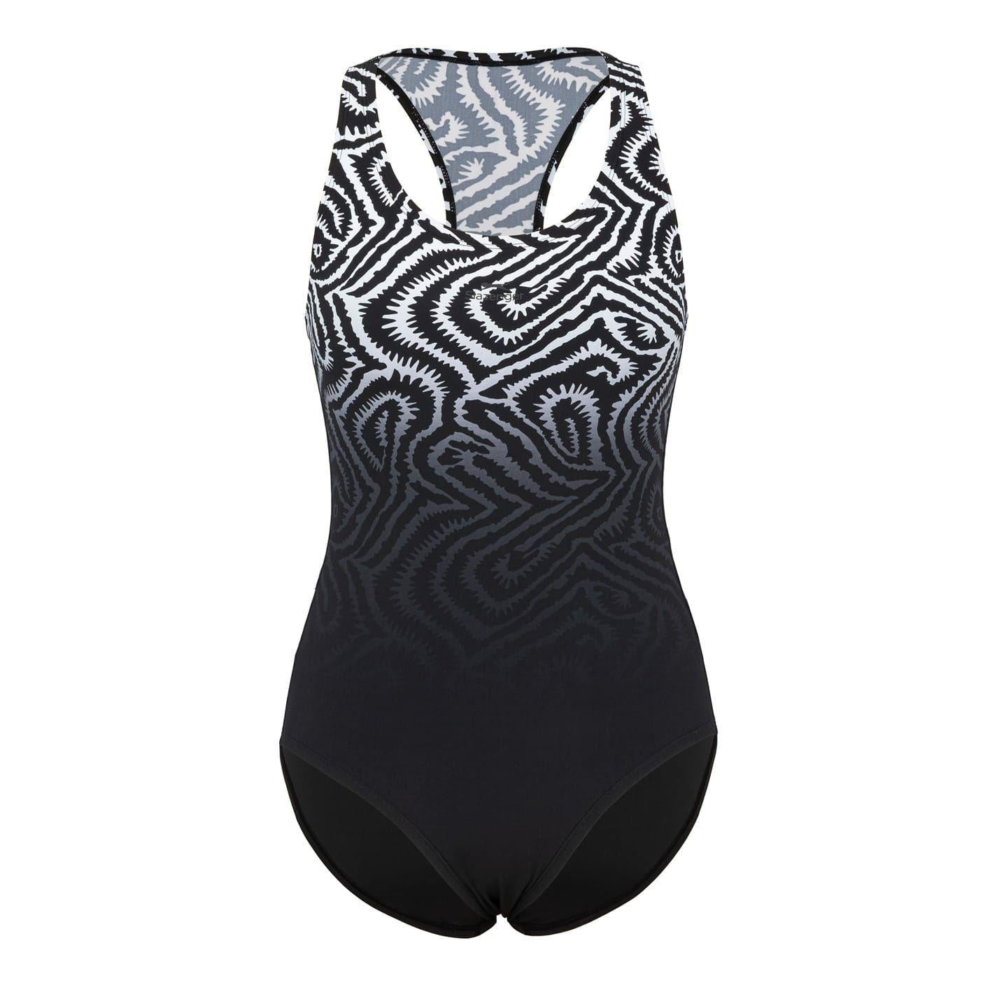 Black - Front - Slazenger Womens-Ladies Patterned One Piece Swimsuit