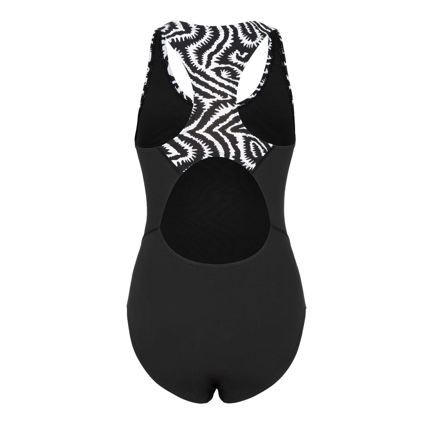 Black - Back - Slazenger Womens-Ladies Patterned One Piece Swimsuit