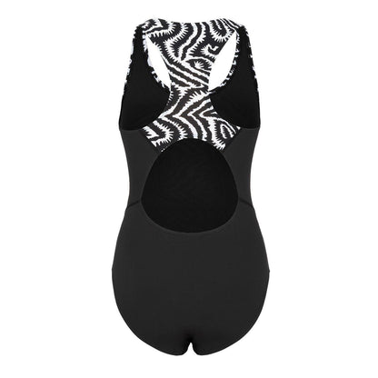 Black - Back - Slazenger Womens-Ladies Patterned One Piece Swimsuit