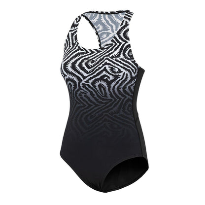 Black - Side - Slazenger Womens-Ladies Patterned One Piece Swimsuit