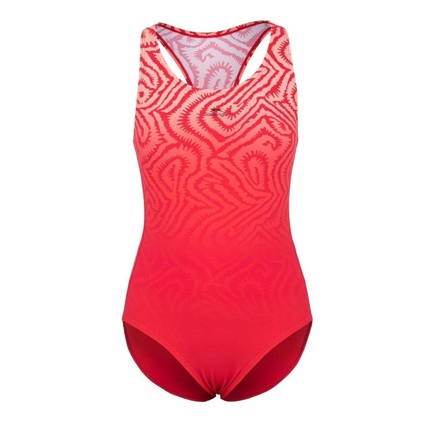 Red - Front - Slazenger Womens-Ladies Patterned One Piece Swimsuit