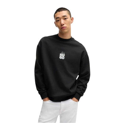 Black - Side - Hugo Mens Flames Relaxed Fit Sweatshirt