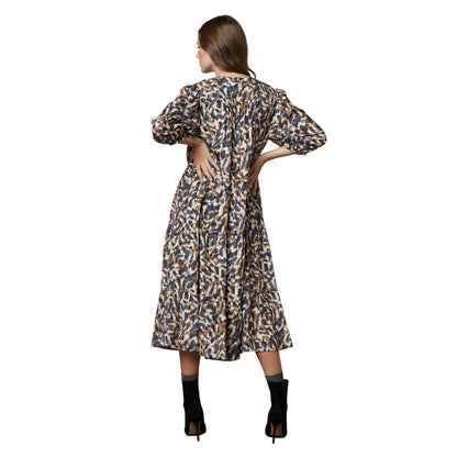 Sand - Back - Velvet by Graham & Spencer Womens-Ladies Abstract V Neck 3-4 Sleeve Midi Dress
