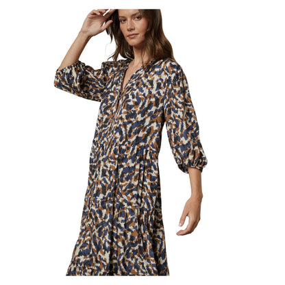 Sand - Side - Velvet by Graham & Spencer Womens-Ladies Abstract V Neck 3-4 Sleeve Midi Dress