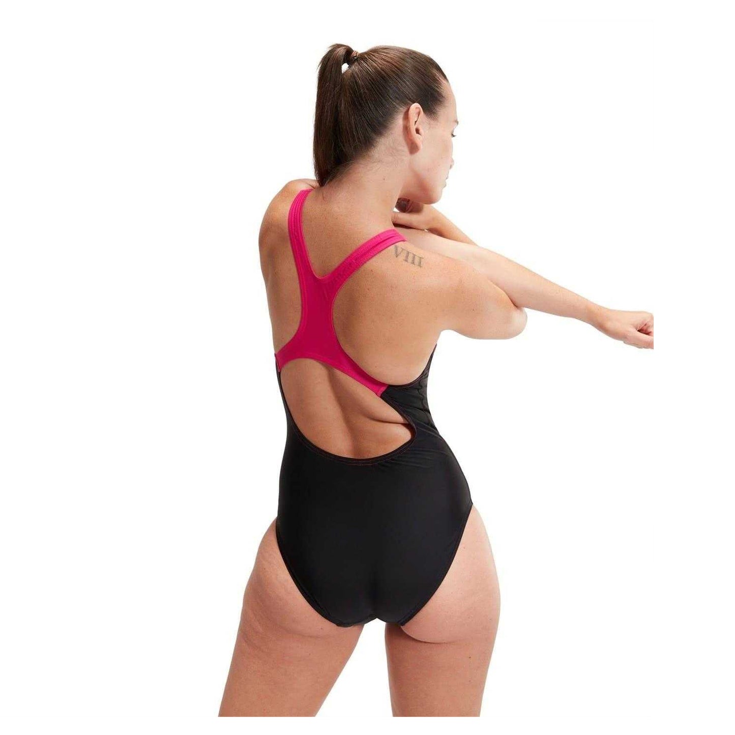 Black-Pink - Back - Speedo Womens-Ladies Medley Medalist Striped One Piece Swimsuit