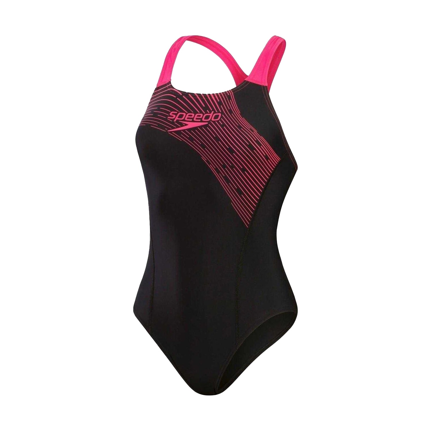 Black-Pink - Front - Speedo Womens-Ladies Medley Medalist Striped One Piece Swimsuit