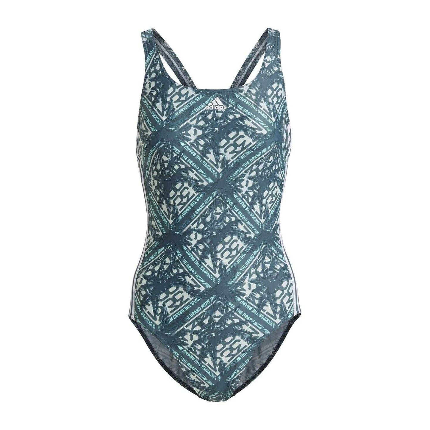 Green - Front - Adidas Womens-Ladies Sh3 Ro Geometric One Piece Swimsuit