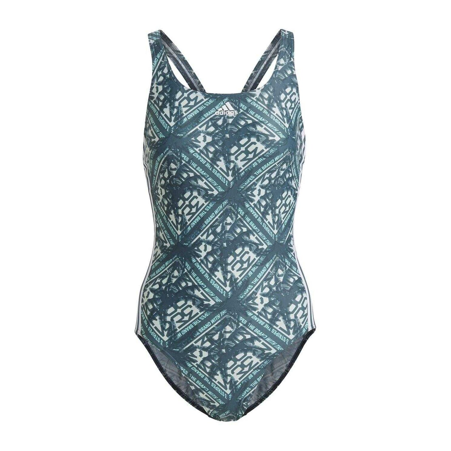 Green - Front - Adidas Womens-Ladies Sh3 Ro Geometric One Piece Swimsuit