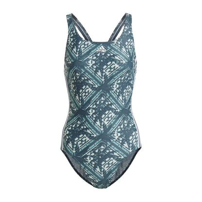 Green - Front - Adidas Womens-Ladies Sh3 Ro Geometric One Piece Swimsuit