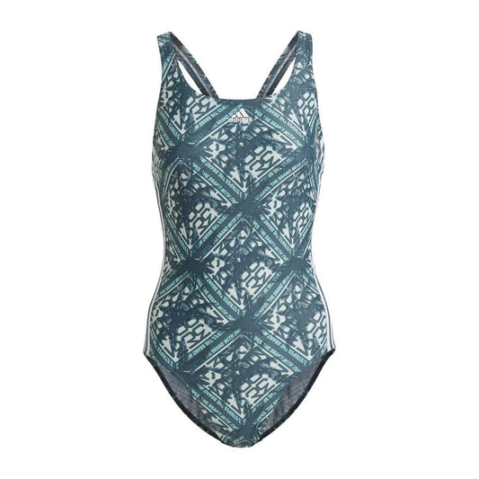 Green - Front - Adidas Womens-Ladies Sh3 Ro Geometric One Piece Swimsuit