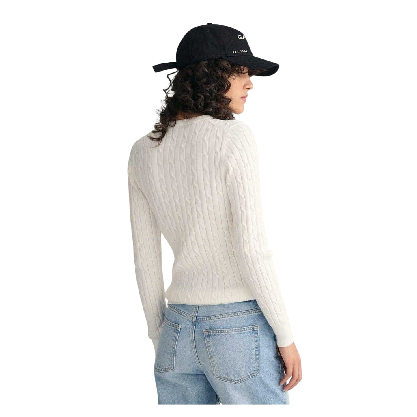 Eggshell - Back - Gant Womens-Ladies Cable Knit Cotton Crew Neck Pullover