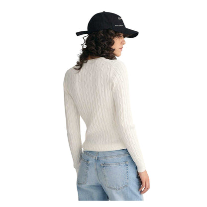 Eggshell - Back - Gant Womens-Ladies Cable Knit Cotton Crew Neck Pullover