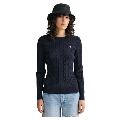 Evening Blue - Front - Gant Womens-Ladies Cable Knit Cotton Crew Neck Pullover