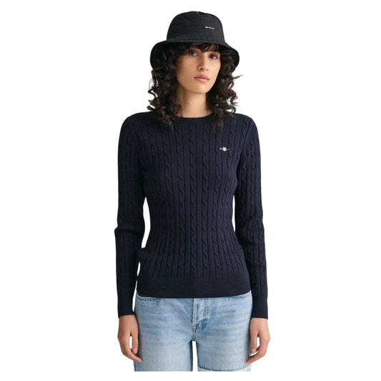 Evening Blue - Front - Gant Womens-Ladies Cable Knit Cotton Crew Neck Pullover