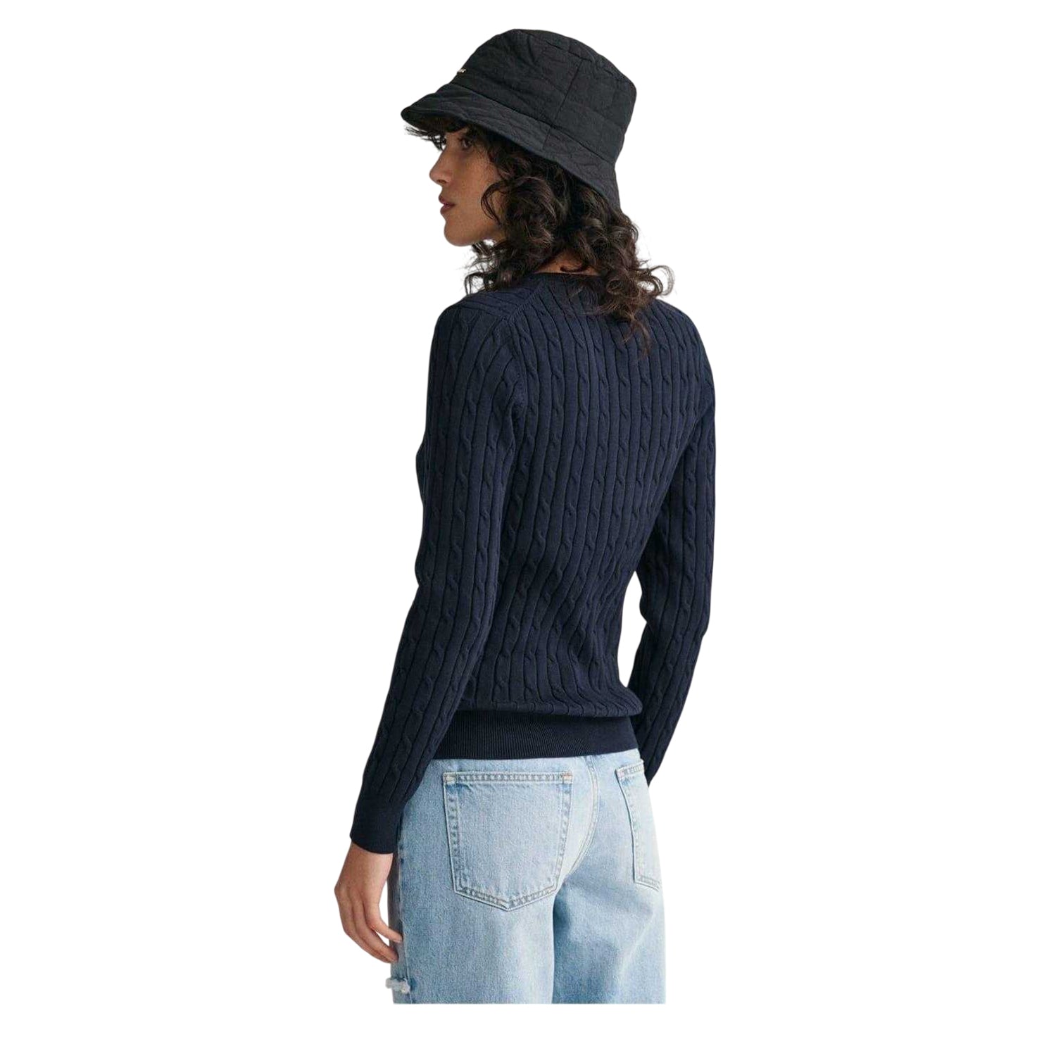 Evening Blue - Back - Gant Womens-Ladies Cable Knit Cotton Crew Neck Pullover