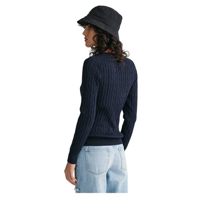 Evening Blue - Back - Gant Womens-Ladies Cable Knit Cotton Crew Neck Pullover