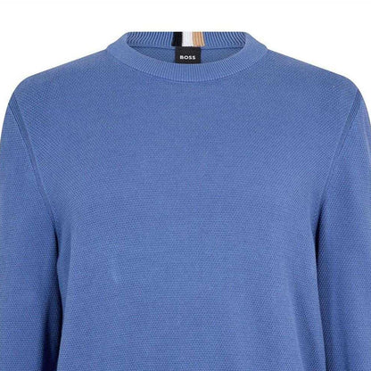 Blue - Back - Boss Mens Ecaio-P Knitted Jumper
