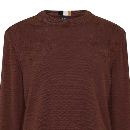 Dark Brown - Back - Boss Mens Ecaio-P Knitted Jumper