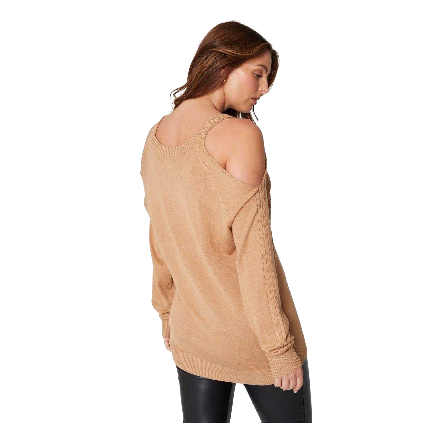 Camel - Back - Be You Womens-Ladies Fine Knit Cold Shoulder Jumper