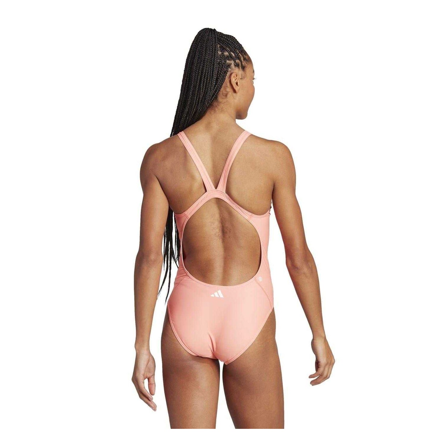 Coral-Navy-White - Back - Adidas Womens-Ladies Bar Logo Performance One Piece Swimsuit
