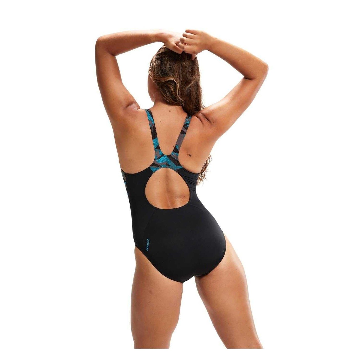 Black-Blue - Back - Speedo Womens-Ladies Hyperboom Splice Digital Print One Piece Swimsuit