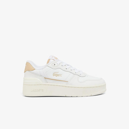 White - Front - Lacoste Womens-Ladies T-Clip Leather Trainers