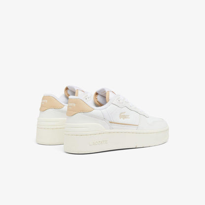 White - Side - Lacoste Womens-Ladies T-Clip Leather Trainers