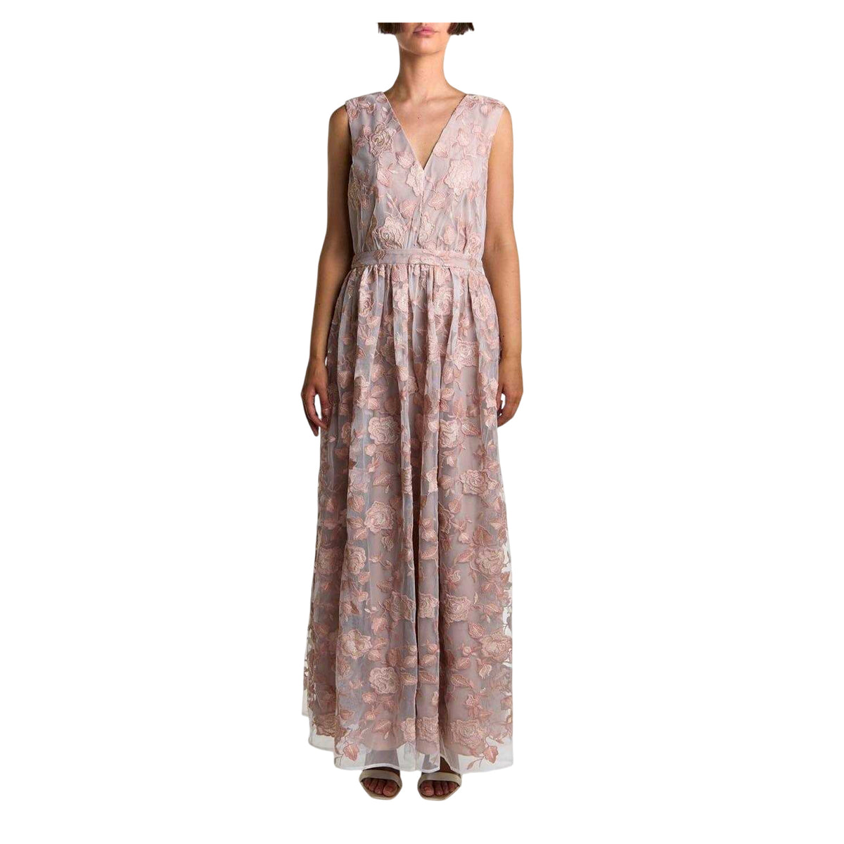 Nude-Rose - Front - True Decadence Womens-Ladies Maxi V Neck Sleeveless Dressing Gown