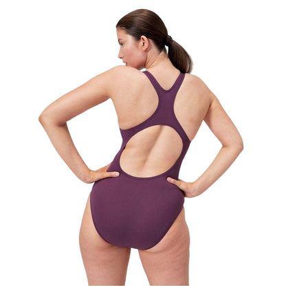 Plum-Red - Back - Speedo Womens-Ladies Medalist Digital Print One Piece Swimsuit