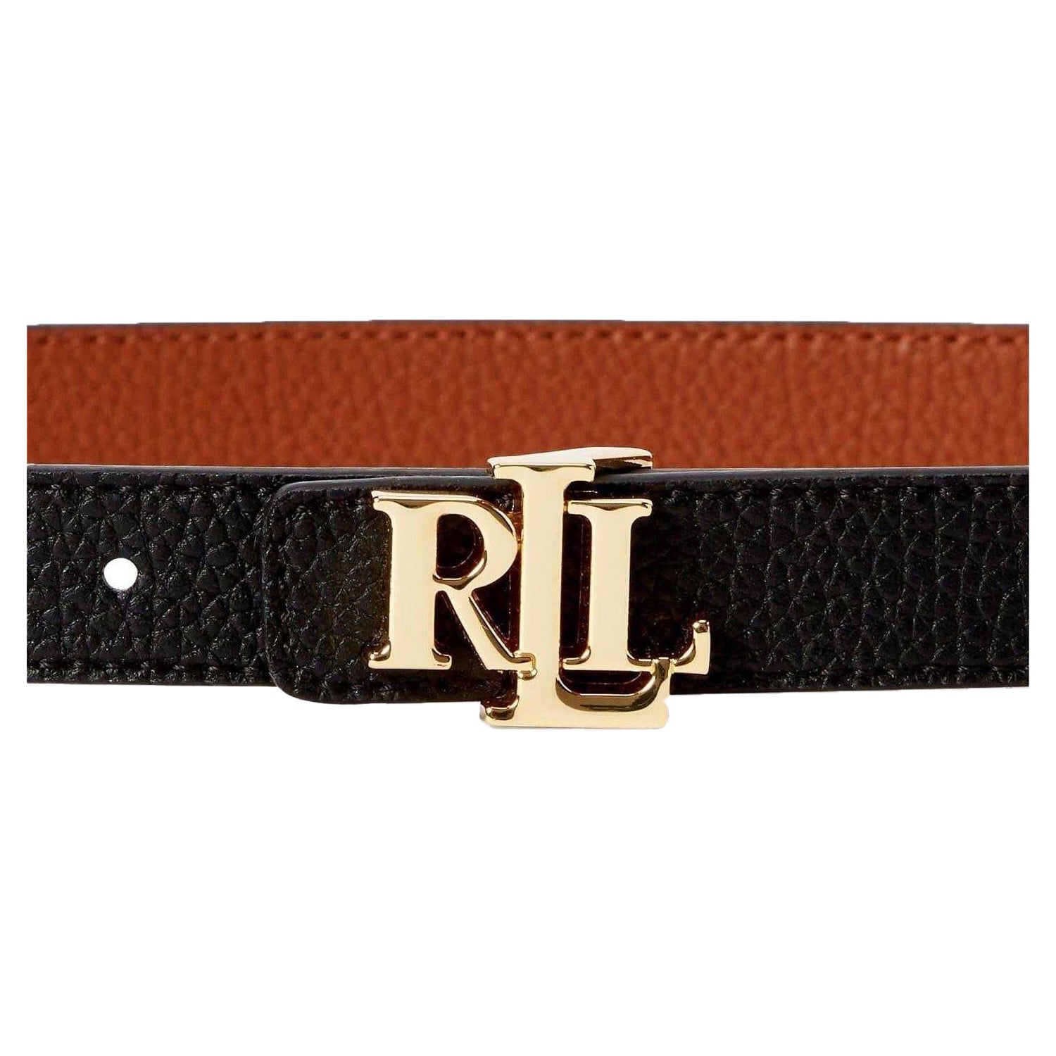 Black-Tan - Back - Ralph Lauren Womens-Ladies Monogram Leather Belt