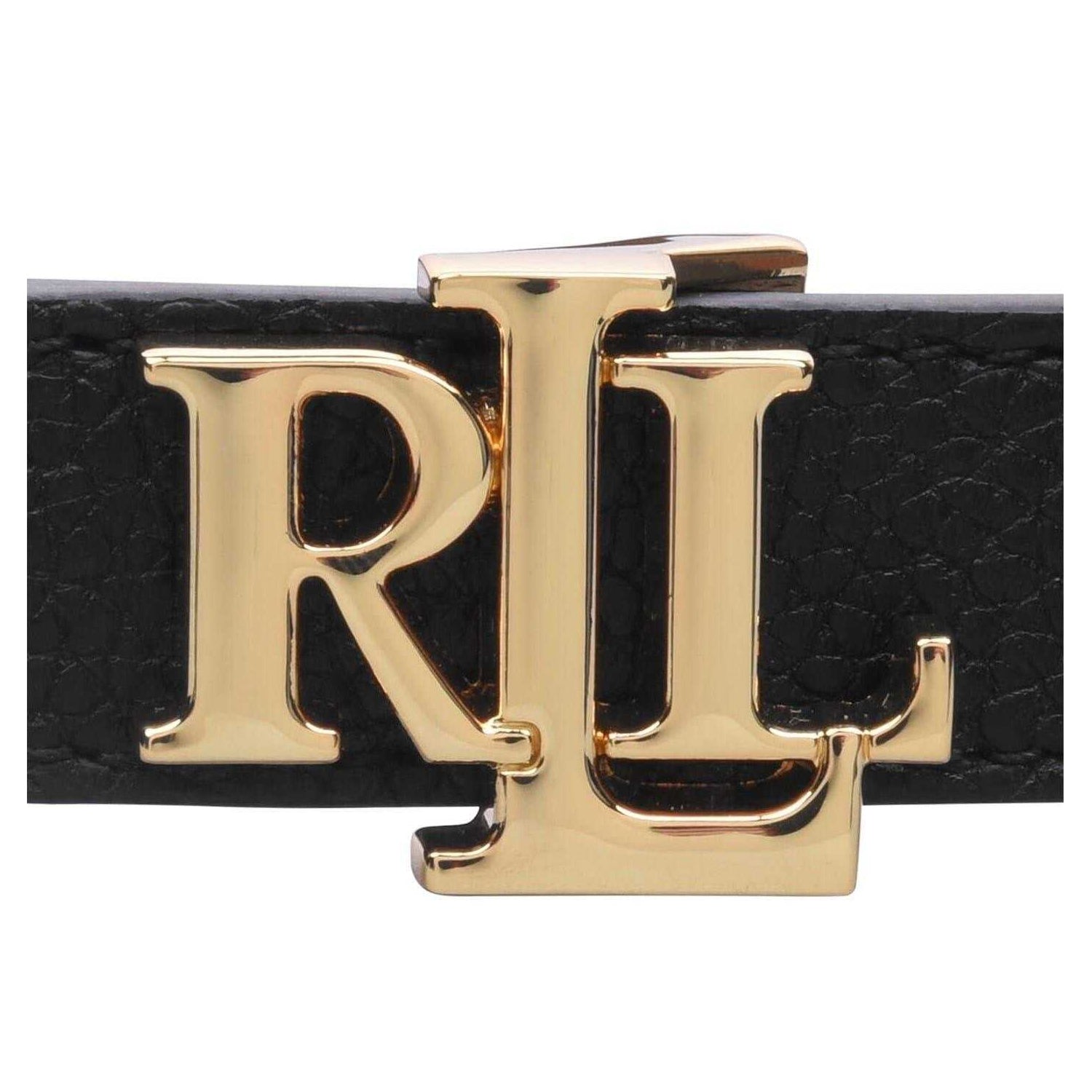 Black-Tan - Side - Ralph Lauren Womens-Ladies Monogram Leather Belt