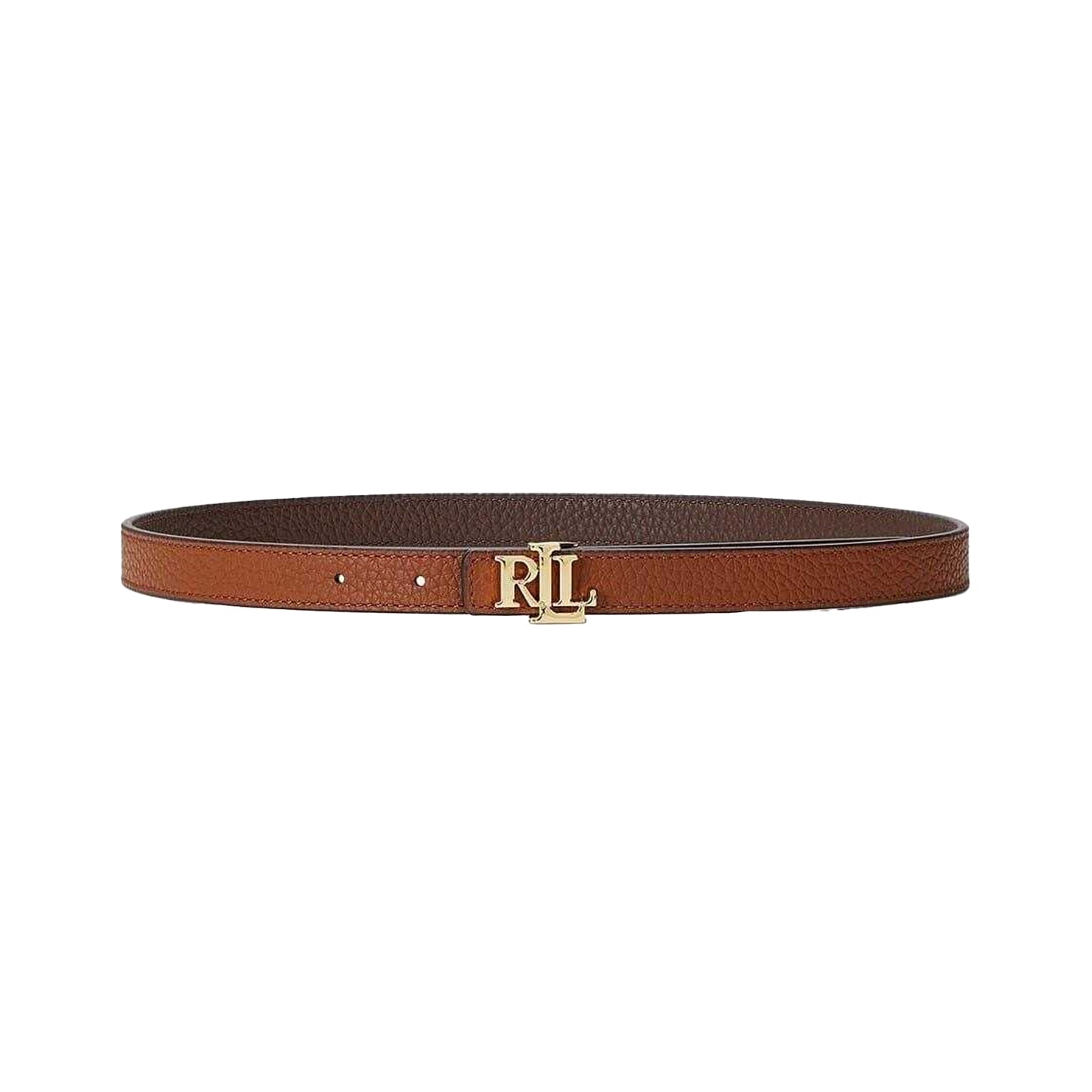 Chocolate-Tan - Front - Ralph Lauren Womens-Ladies Monogram Leather Belt