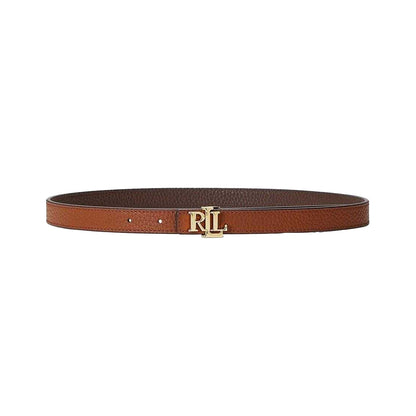 Chocolate-Tan - Front - Ralph Lauren Womens-Ladies Monogram Leather Belt