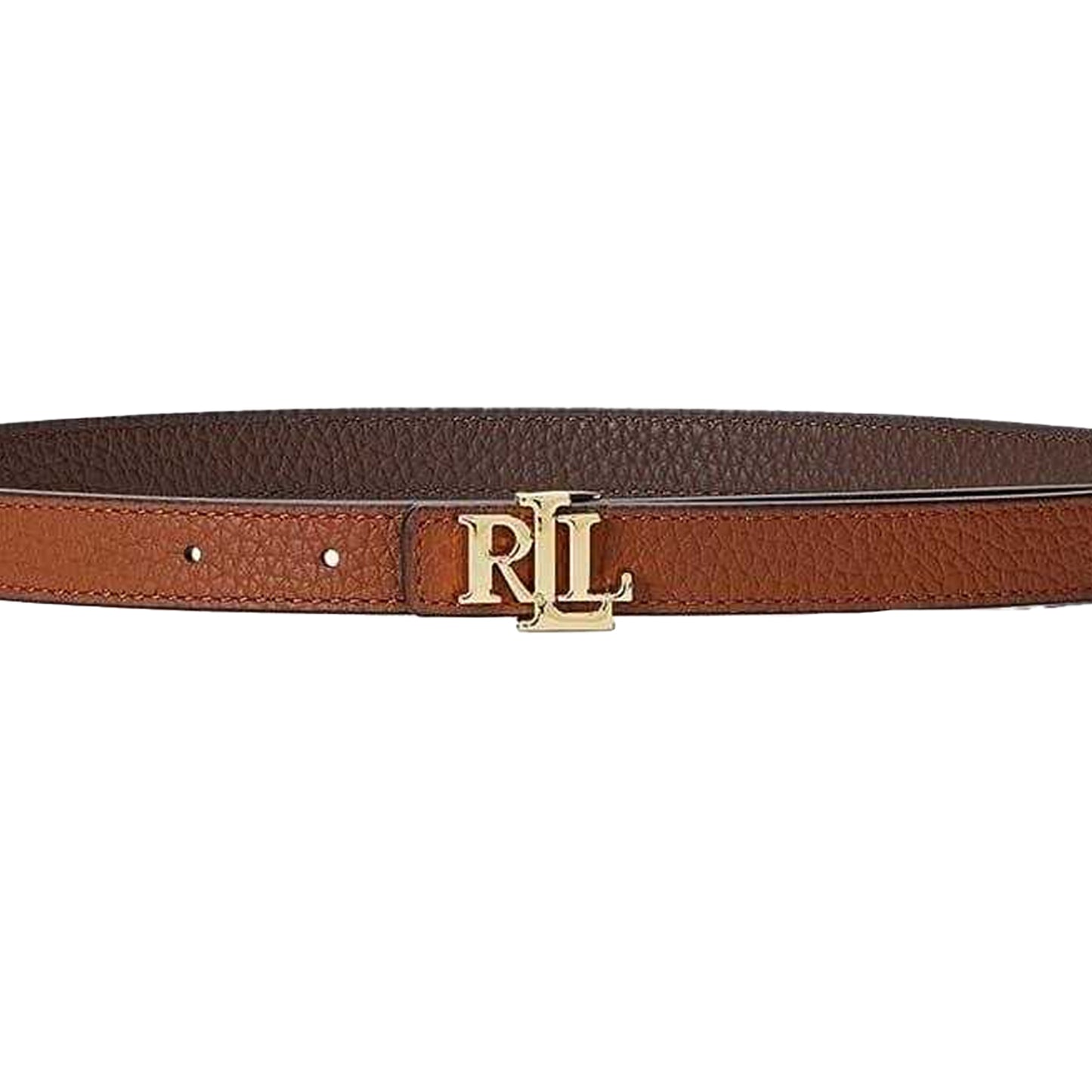 Chocolate-Tan - Back - Ralph Lauren Womens-Ladies Monogram Leather Belt