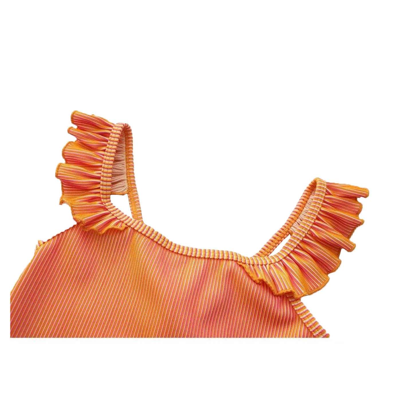 Pink-Orange - Lifestyle - Star Girls Contrast Striped Ruffles One Piece Swimsuit