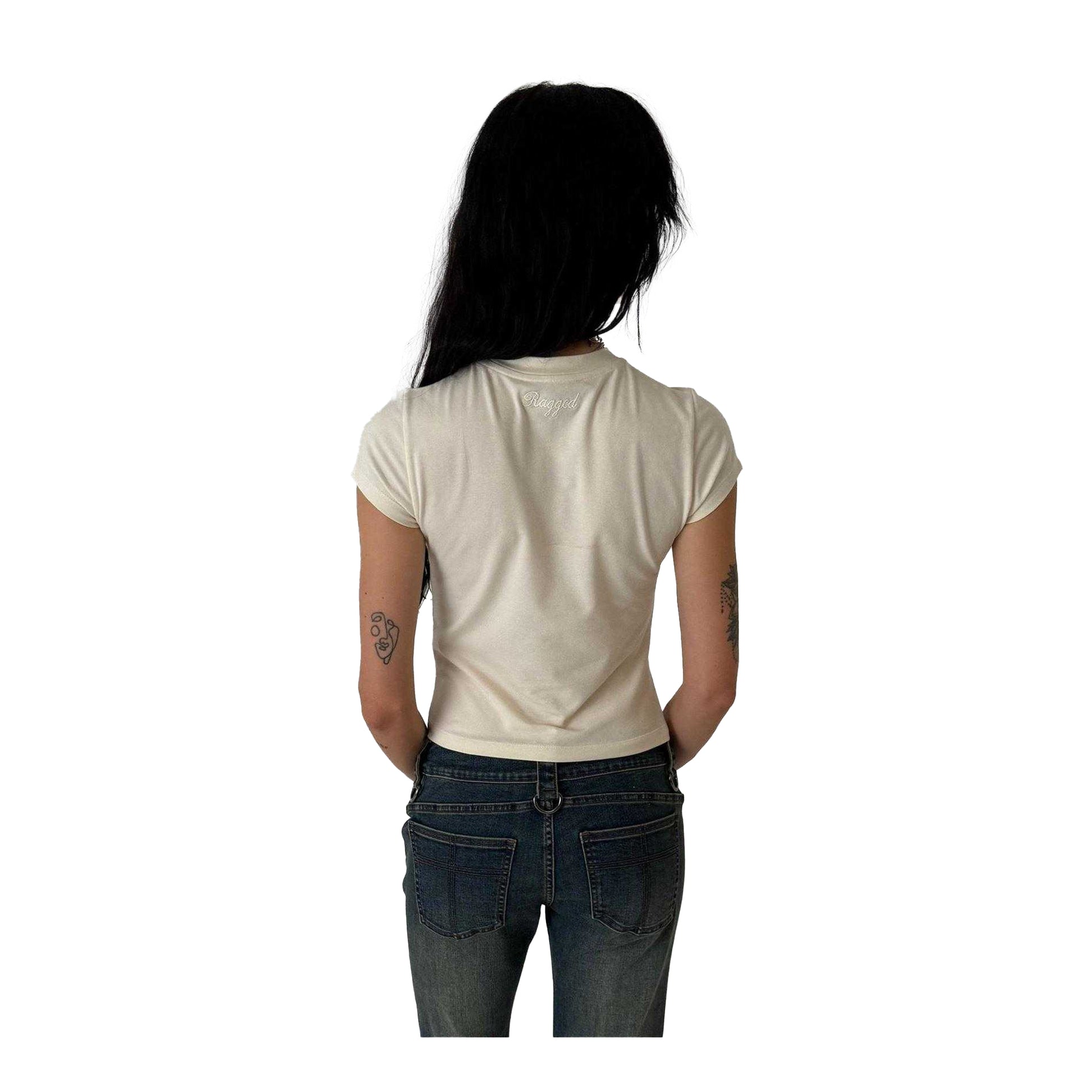 Ecru - Back - The Ragged Priest Womens-Ladies Graphic Print Fitted Crop Top