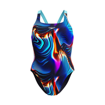 Black - Front - Speedo Womens-Ladies Club Abstract Leaderback One Piece Swimsuit