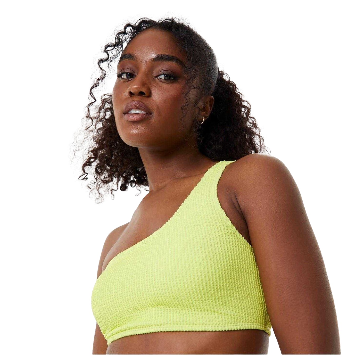 Lime - Side - Jack Wills Womens-Ladies Asymmetric Crinkle Bikini Top