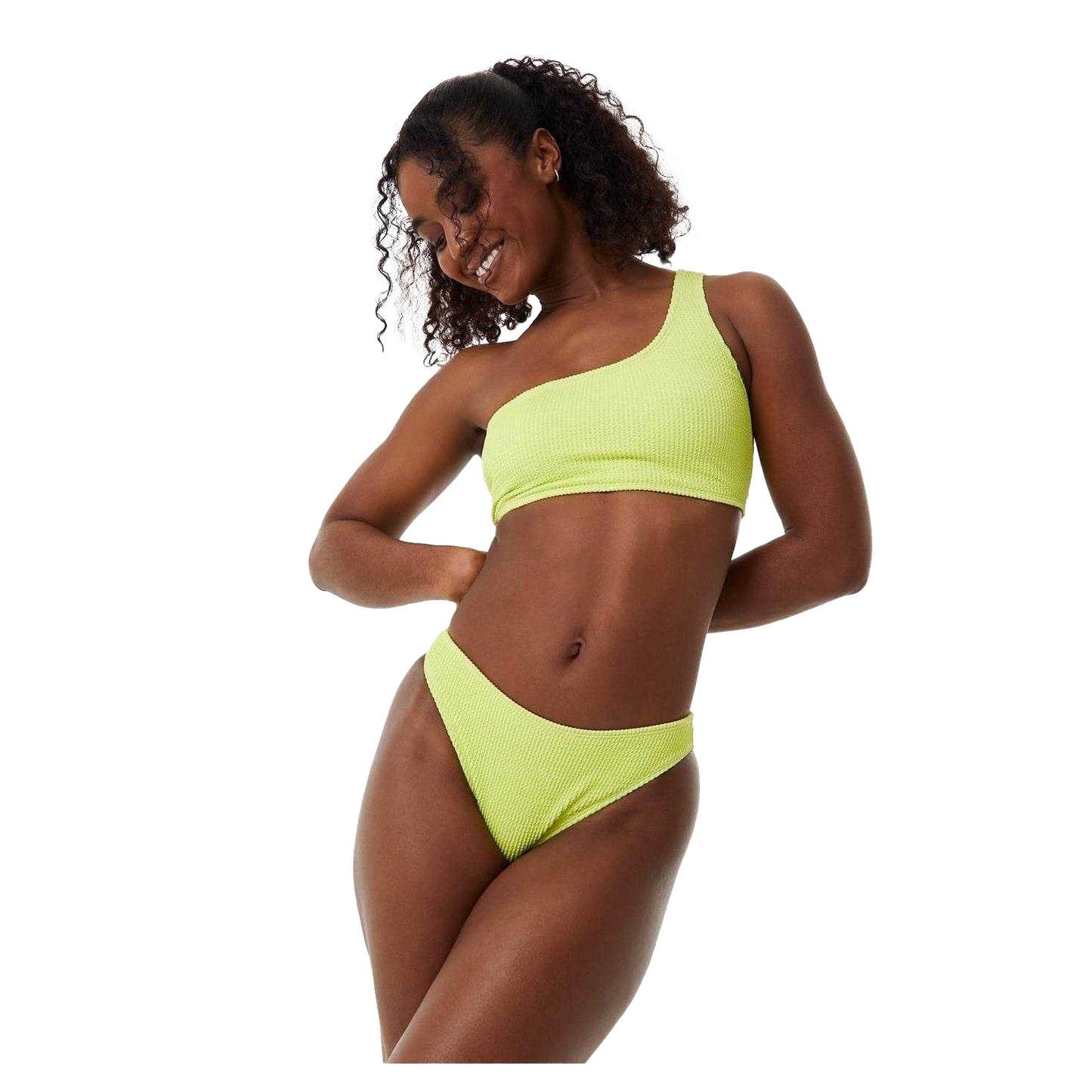 Lime - Front - Jack Wills Womens-Ladies Asymmetric Crinkle Bikini Top