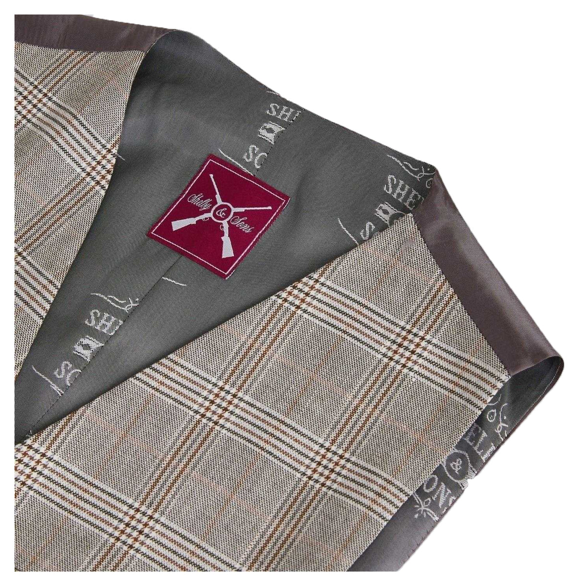 Light Khaki - Side - Shelby And Sons Mens Checked Slim Waistcoat