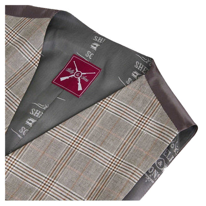 Light Khaki - Side - Shelby And Sons Mens Checked Slim Waistcoat