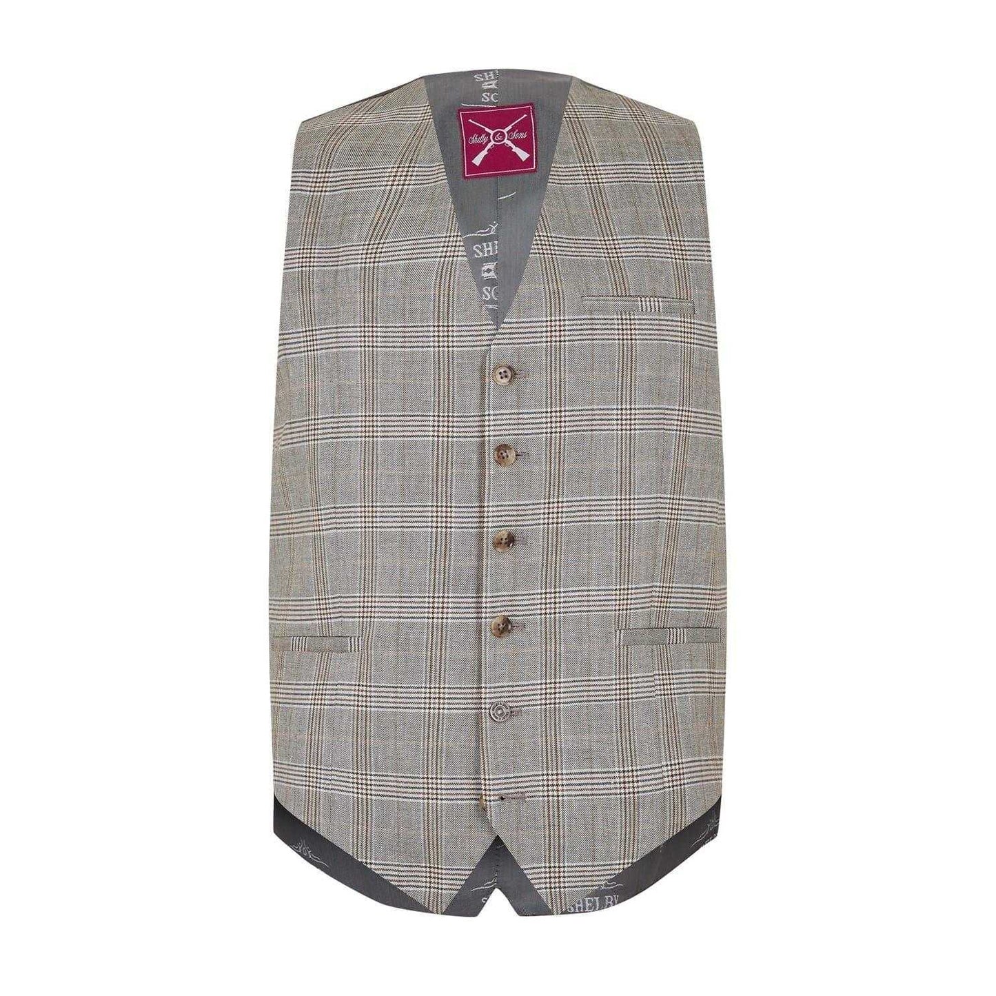 Light Khaki - Front - Shelby And Sons Mens Checked Slim Waistcoat